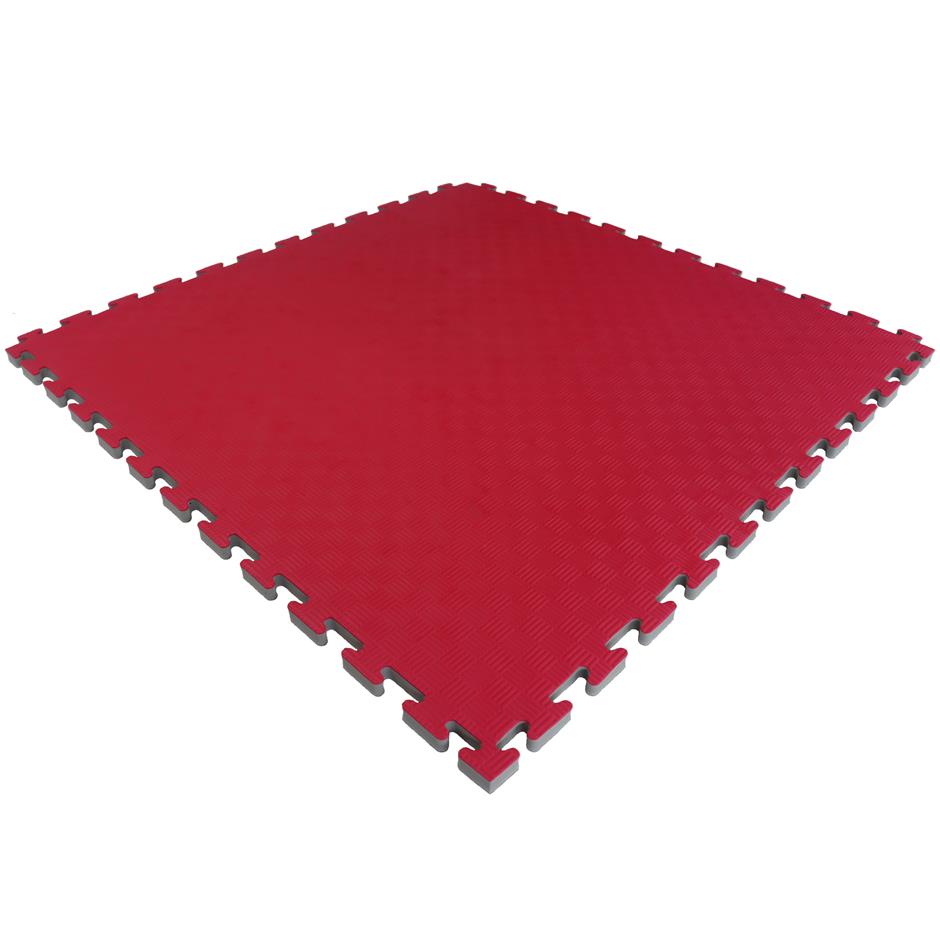 EVA Sikkerhedsmåtte, 1000x1000x22 mm, indendørs faldunderlag for faldhøjde op til 1,3 m, rød/grå