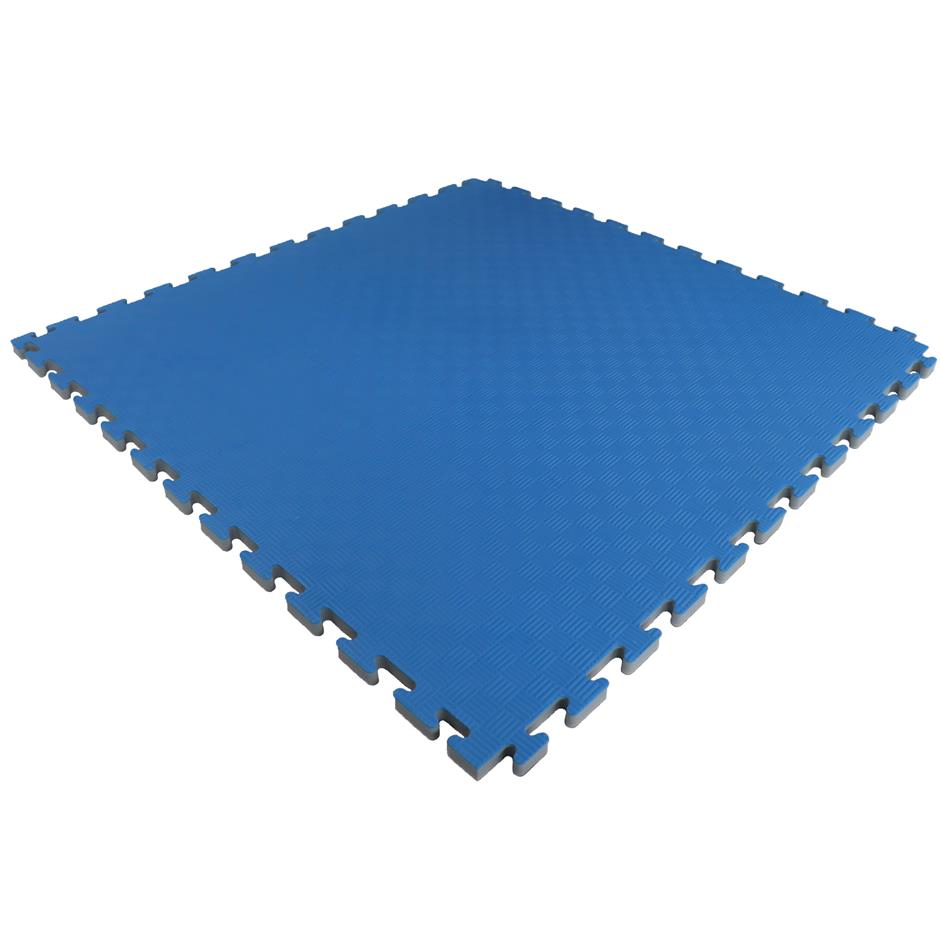 EVA Sikkerhedsmåtte, 1000x1000x22 mm, indendørs faldunderlag for faldhøjde op til 1,3 m, blå/grå