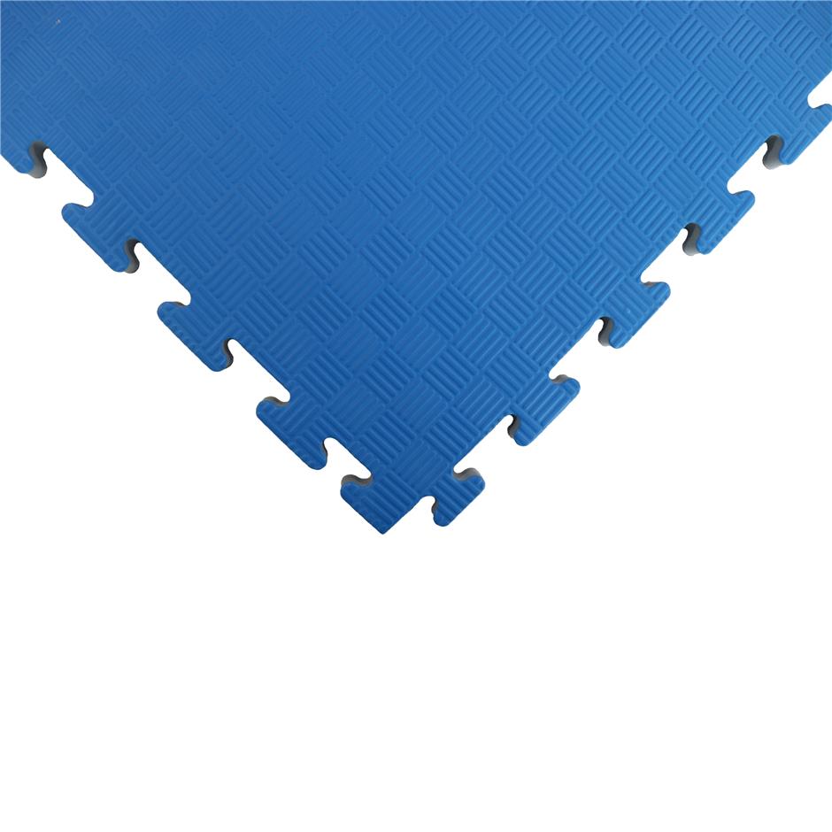 EVA Sikkerhedsmåtte, 1000x1000x22 mm, indendørs faldunderlag for faldhøjde op til 1,3 m, blå/grå