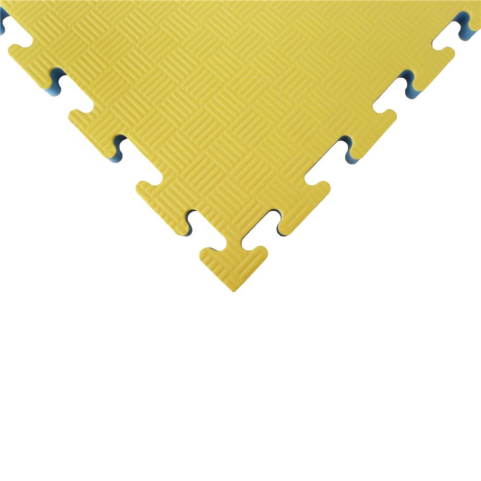 EVA Sikkerhedsmåtte, 1000x1000x22 mm, indendørs faldunderlag for faldhøjde op til 1,3 m, gul/grå