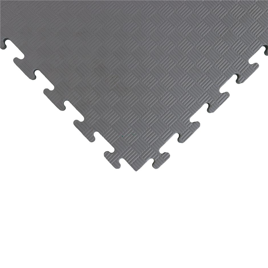 EVA Sikkerhedsmåtte, 1000x1000x22 mm, indendørs faldunderlag for faldhøjde op til 1,3 m, blå/grå