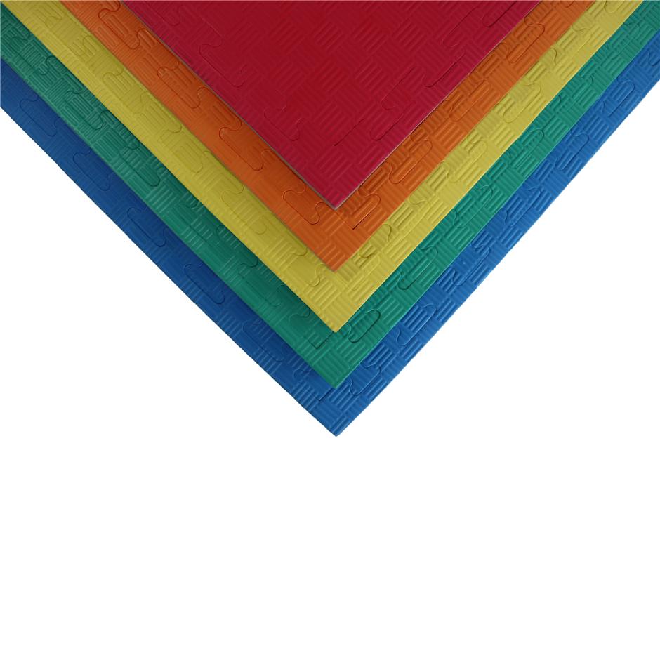 EVA Sikkerhedsmåtte, 1000x1000x22 mm, indendørs faldunderlag for faldhøjde op til 1,3 m, rød/grå