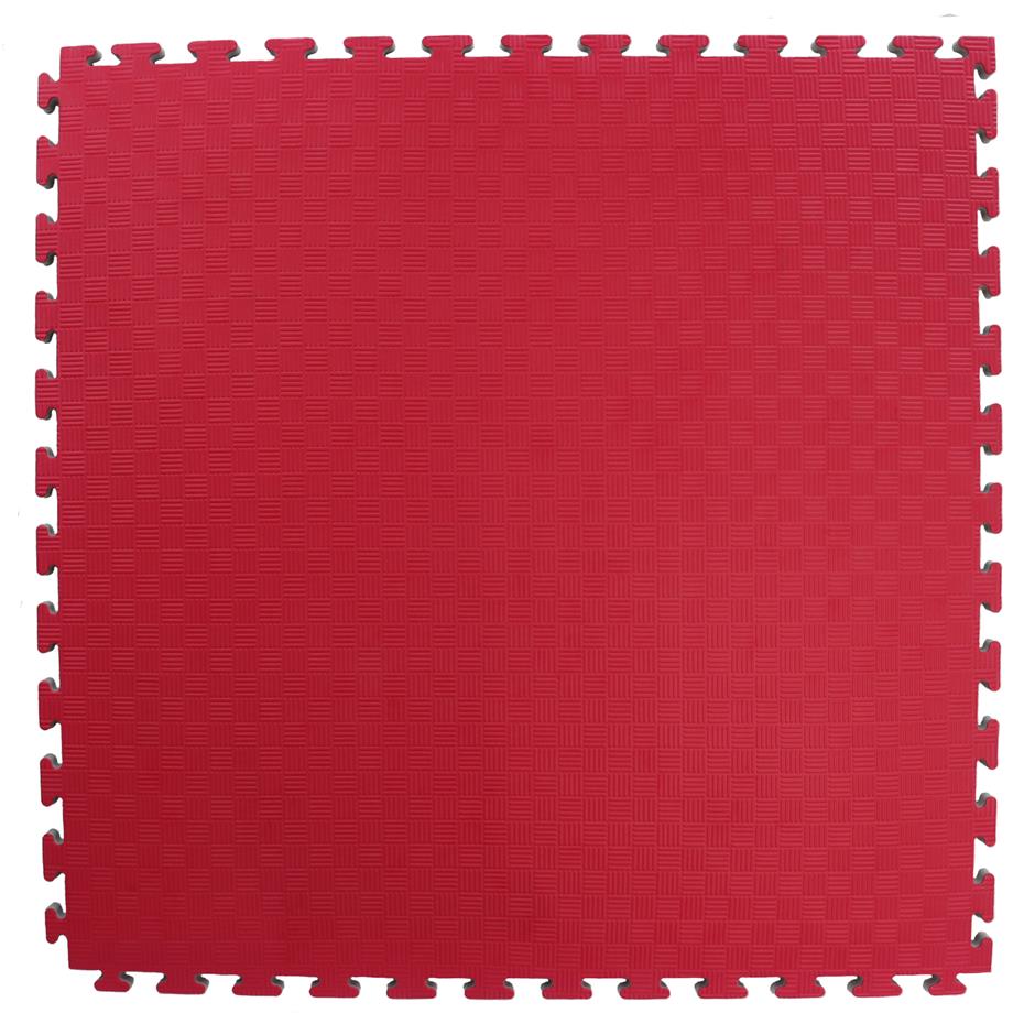 EVA Sikkerhedsmåtte, 1000x1000x22 mm, indendørs faldunderlag for faldhøjde op til 1,3 m, rød/grå