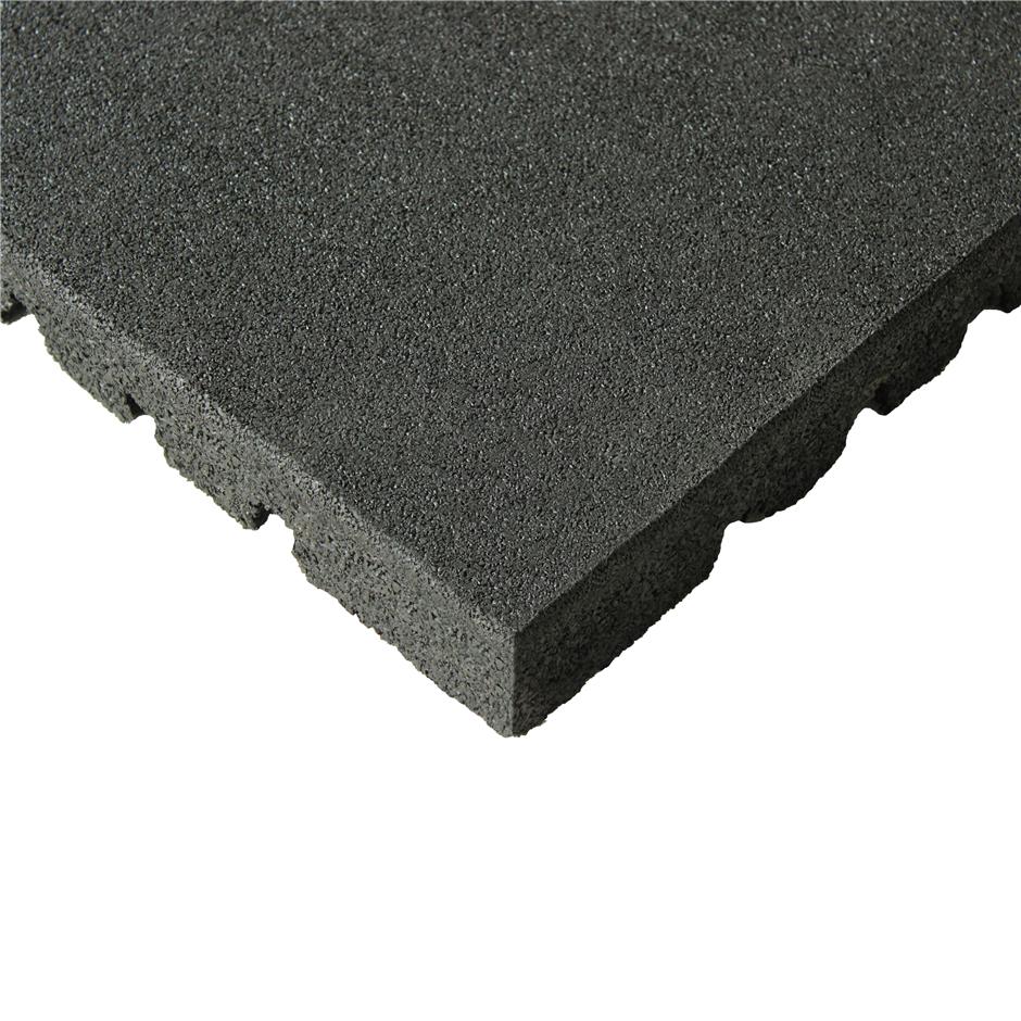 ErgoTile QUAD 1000x1000x43 mm gummifliser med impact bund, C1-sort, Brandklasse efl.